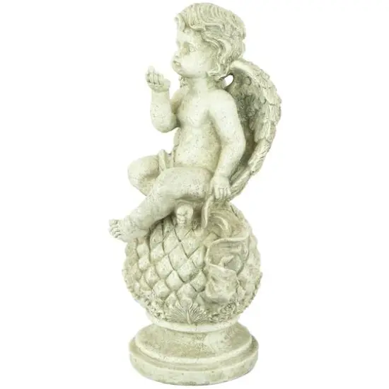18" Cherub Angel Sitting on Finial Outdoor Garden Statue {5}