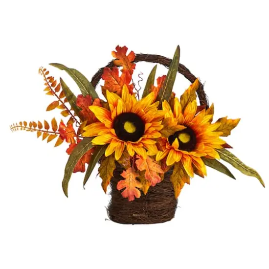 16" Sunflower Autumn Arrangement In Decorative Basket {1}