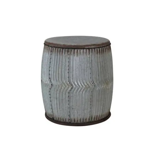 Hello Honey&reg; 17.5" Rustic Round Metal Barrel End Table {3}