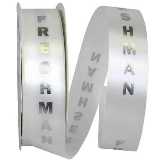 The Ribbon Roll 1.375" x 100yd. Satin Freshman Ribbon White/Silver {1}