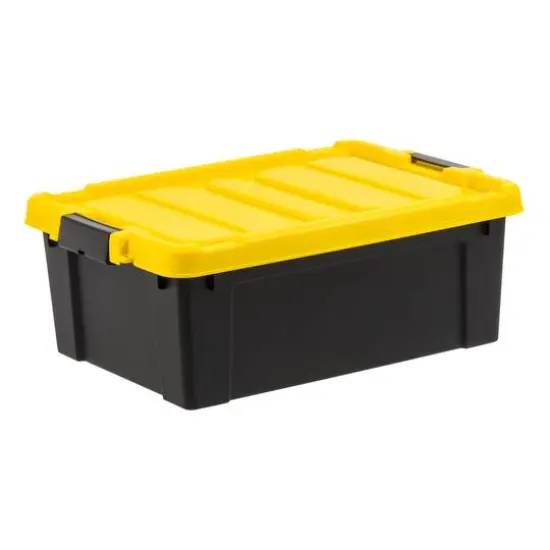 IRIS&reg; 47qt. Black Store-It-All Utility Totes with Yellow Buckle Lids, 3ct. {8}