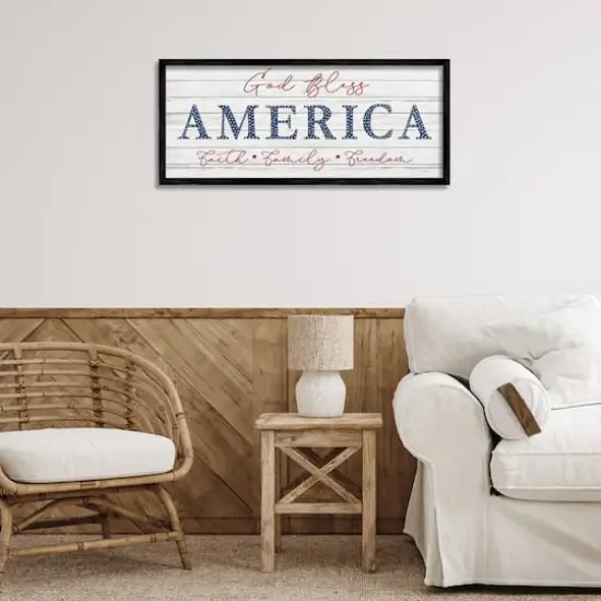Stupell Industries God Bless America Faith Family Freedom Hanging Sign Framed Giclee Art Black {3}