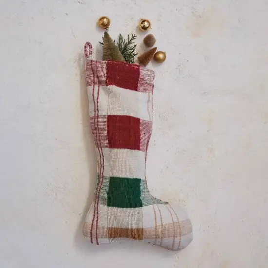 Hello Honey&reg; 20" Multicolor Plaid Textured Woven Cotton Stocking {3}