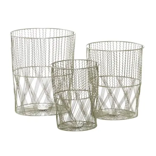 Silver Metal Contemporary Storage Basket Set {3}