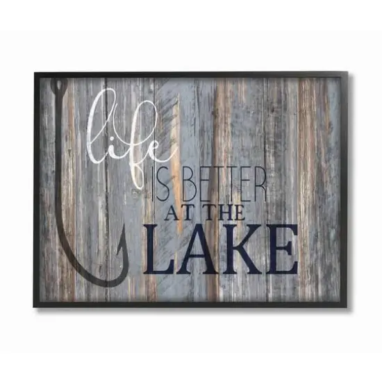 Stupell Industries Life Better Lake Quote Fish Lakehouse Cabin Nautical Phrase Framed Wall Art {2}