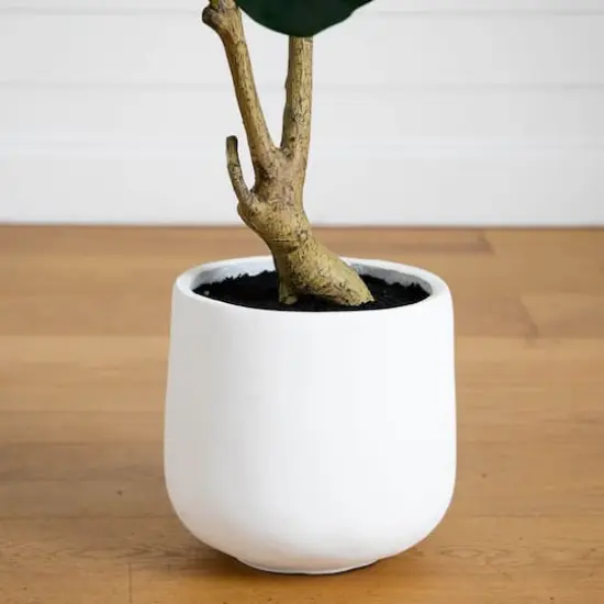 4ft. Artificial Lush Fiddle Leaf Tree in Decorative White Planter {5}
