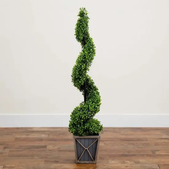 4ft. LED UV Resistant Boxwood Spiral Topiary Tree in Decorative Planter {3}