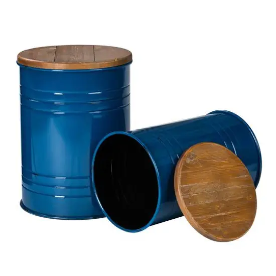 Glitzhome&reg; Metal Storage Accent Table with Solid Wood Lid Set Navy Blue {6}