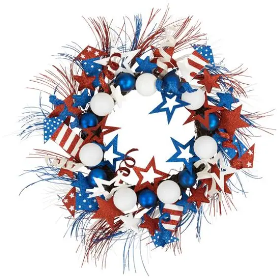 22" Glittered Stars & Rockets Patriotic Wreath {1}