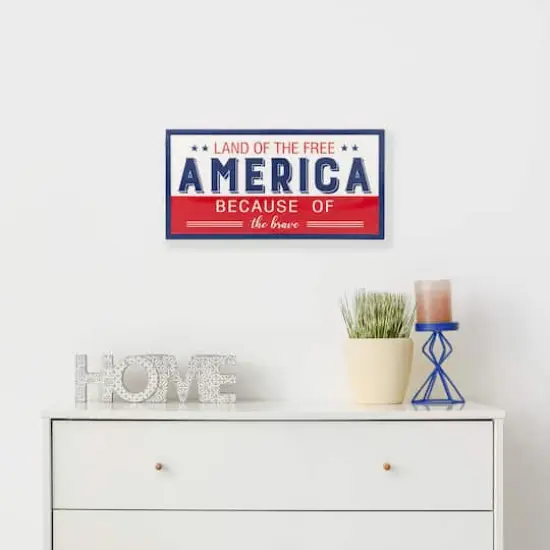 20" Land of the Free Because of the Brave Patriotic Metal Wall Sign {3}