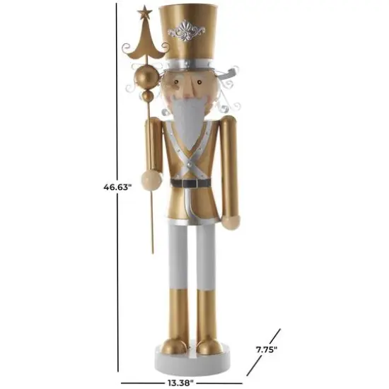 46.5" Gold & Silver Metal Standing Nutcracker Sculpture {9}