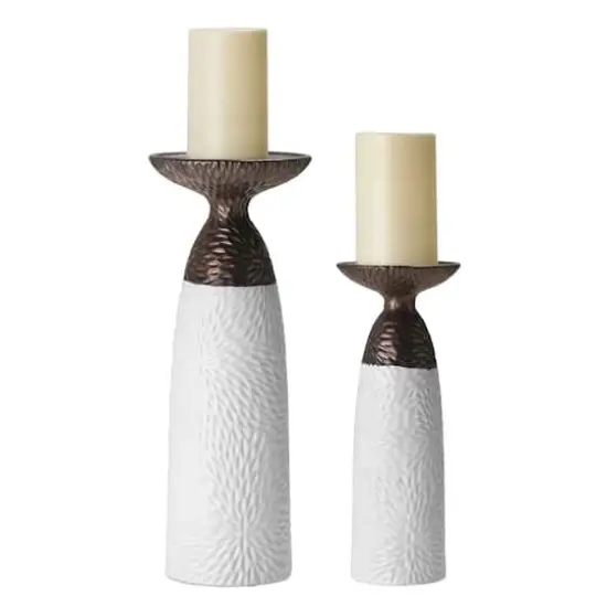 American Art Decor Twin Crucibles 2-Piece Table Top Candle Holder Set in White - 15.25" x 4.5", 15.25" x 4.5" {5}