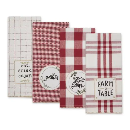 Barn Red Farm To Table Embellished Dishtowel (Set of 4) {4}