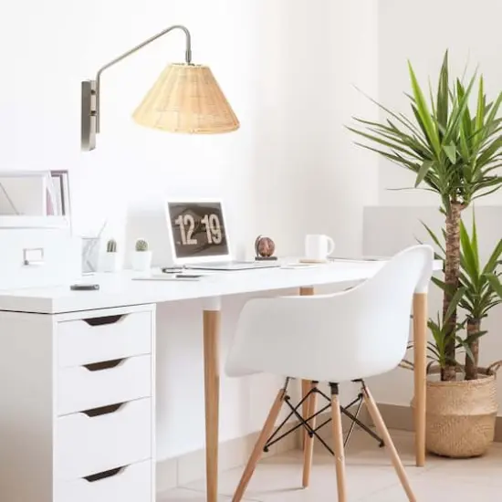 Hello Honey&reg; Rattan & Metal Wall Sconce Satin Nickel {4}