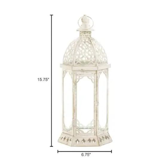 16'' Graceful Distressed White Lantern {5}