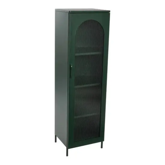 Hello Honey&reg; Solstice 5ft. Tall Metal Accent Cabinet with Arched Glass Door Dark Green {1}