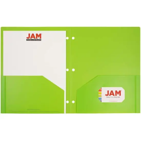 JAM Paper 3-Hole Heavy Duty Plastic Pocket Folder, 6ct. Lime Green {5}