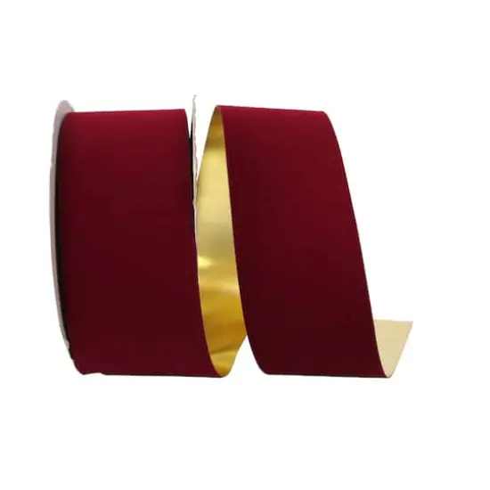 JAM Paper 2.5" x 25yd. Velvet Gold Back Ribbon Burgundy {1}