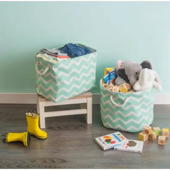 DII&reg; 15" Round Chevron Fabric Bin Aqua {5}