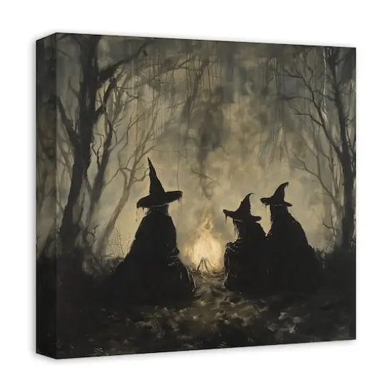Spooky Witches Circle 16" x 16" Canvas Wall Art {3}