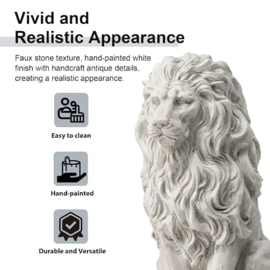 Glitzhome&reg; 20.75" MGO White Guardian Lion Sitting Statue {9}