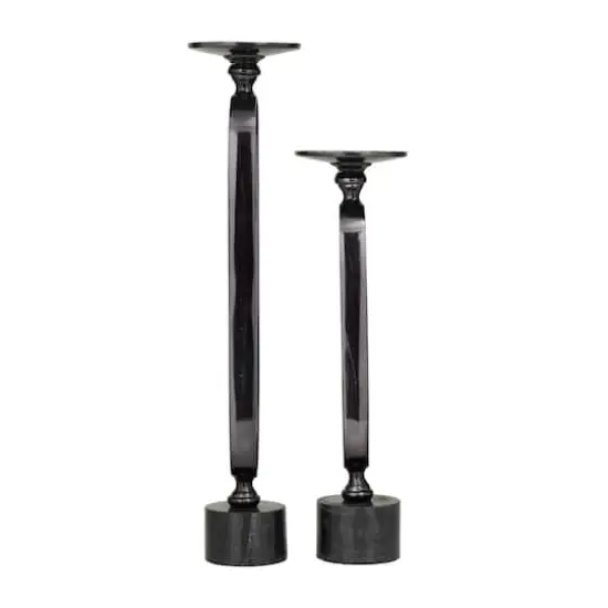 Black Aluminum Modern Candle Holder Set, 15'' & 19'' {3}