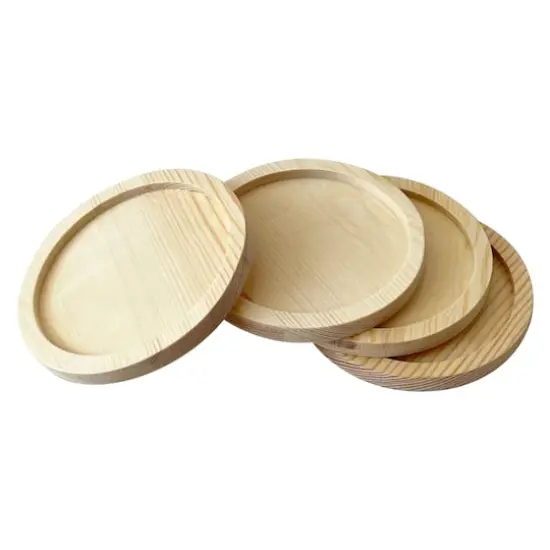 Round Welled Pinewood Coasters, 4ct. by Make Market&reg; {5}