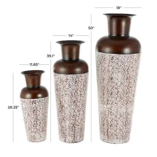 White & Brown Spotted Tapered Floor Metal Vase Set {8}