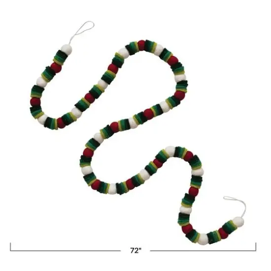 Hello Honey&reg; 6ft. Red, Green & Cream Ball & Disc Handmade Wool Felt Garland {4}
