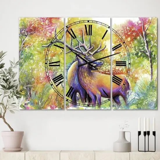 Designart Hugging Elk Love Cottage 3 Panel Oversized Wall Clock {3}