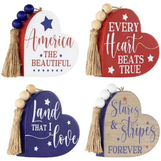 4" Patriotic Hearts Tabletop Sign Set {4}