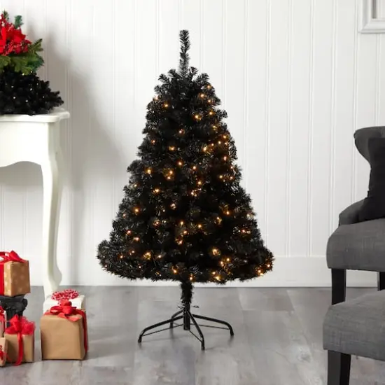 4ft. Pre-Lit Black Artificial Christmas Tree, Clear LED Lights {3}