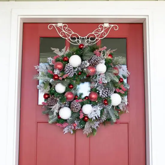 Village Lighting 30" Pre-Lit Frosted Wonderland Christmas Wreath, Red & Clear LED Lights {3}