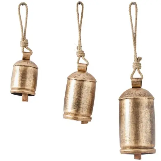 Silver Metal Bohemian Decorative Cow Bell, Set of 3" 13", 10", 8" {5}