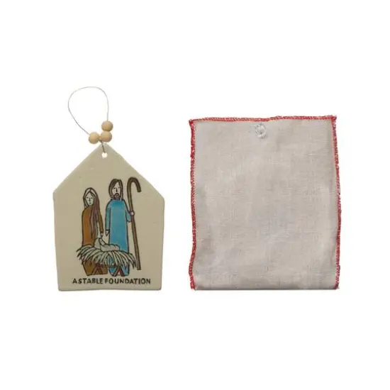 Hello Honey&reg; Handmade Stoneware with Wax Relief Holy Family Ornament {1}