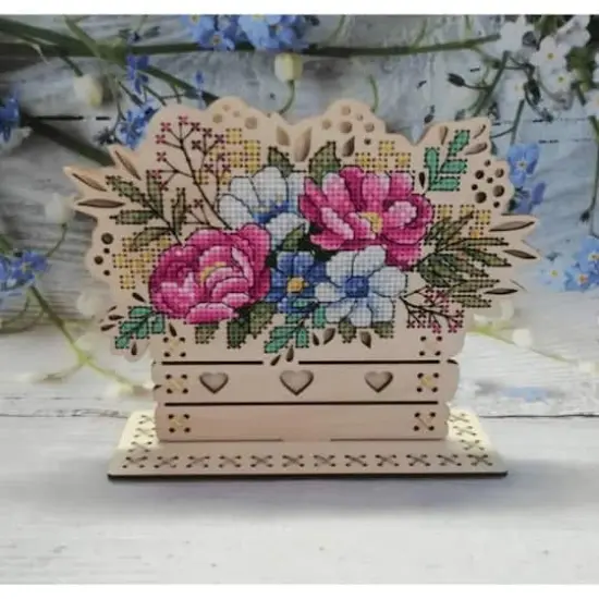 MP Studia Flowers Cross Stitch On Wood Kit {6}
