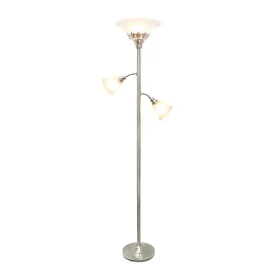 Lalia Home Torchiere Floor Lamp with 2 Reading Lights Brushed Nickel/White Shades {3}