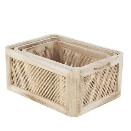 Light Brown Rattan Woven Basket with Rope Handles, 3ct. {4}