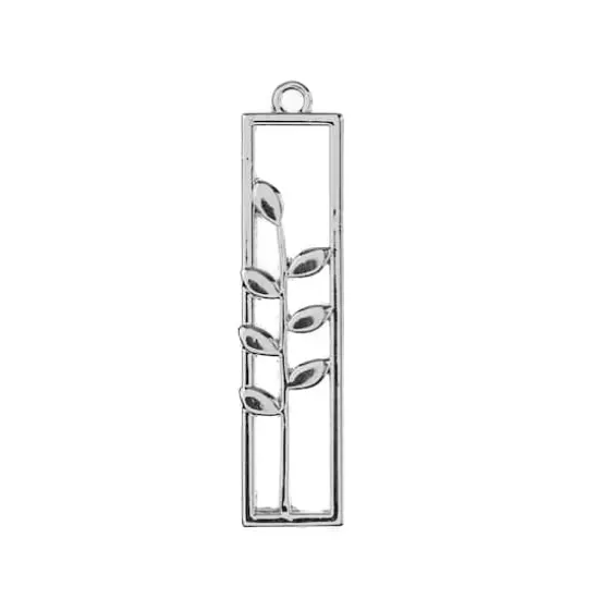 John Bead Silver Rectangle with Leaves Pendants, 4ct. {1}
