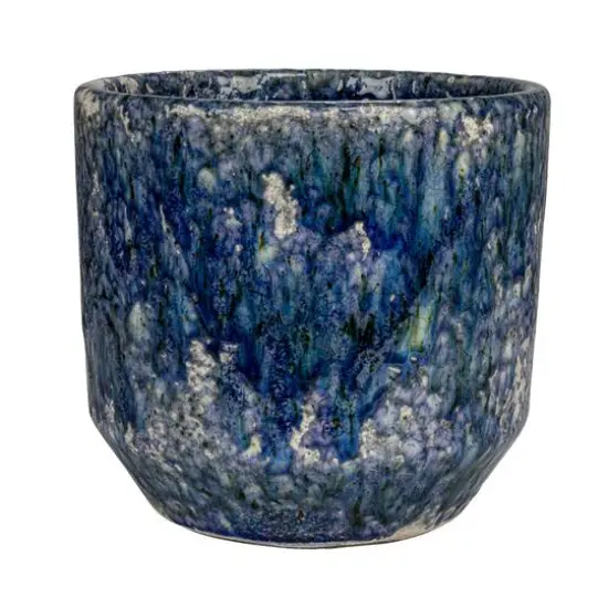 Hello Honey&reg; 7.75" Blue Crackle Glaze Decorative Terra Cotta Planter {7}