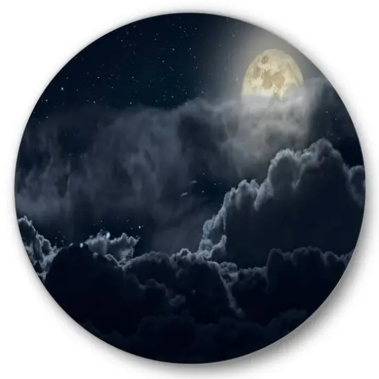 Designart - Cloudy Full Moon Night - Nautical & Coastal Metal Circle Wall Art {2}