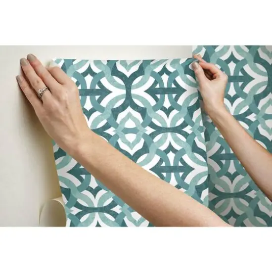 RoomMates Tipton Peel & Stick Wallpaper Teal and White {10}
