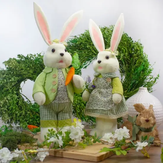 20" White & Green Standing Girl Rabbit Easter Figure {3}