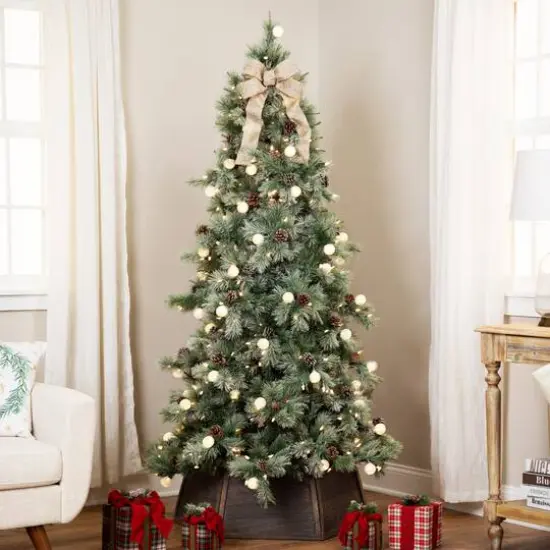 6.5ft. Pre-Lit Artificial Bottle Brush Christmas Tree, Warm White LED Lights {3}