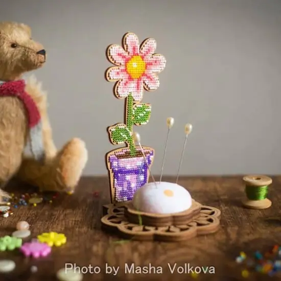 Wonderland Crafts Potted Flower Bead Embroidery on Wood Kit {5}