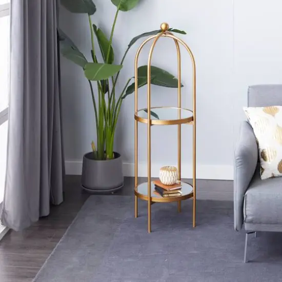 Gold Metal Glam Standing Mirror Shelves, 46" x 16" x 18" {8}