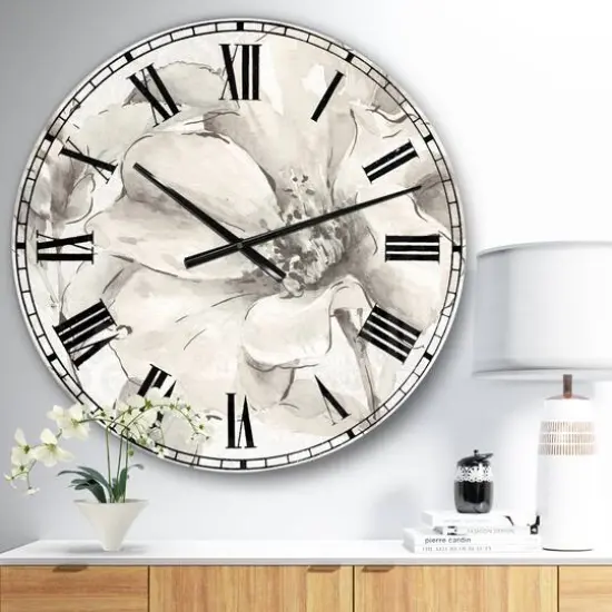 Designart 'Indigold Grey Peonies Iv Traditional Wall Clock {3}