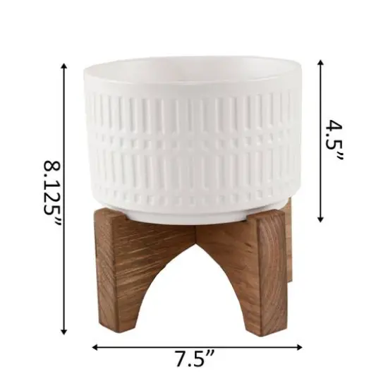  Flora Bunda 7" Roman Ceramic Planter With Wood Stand {3}