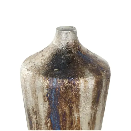 Bronze & Cream Foiled Metal Vase with Blue Accents {4}