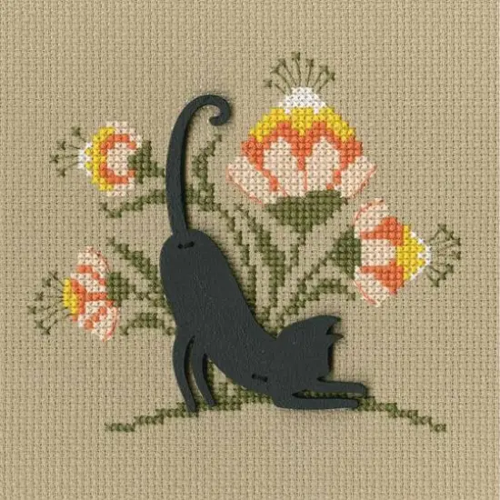 RTO Cat Silhouette with Orange & Yellow Flowers Cross Stitch Kit  {3}